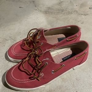 polo by ralph lauren sander pink boat shoe size 11. seersucker insoles